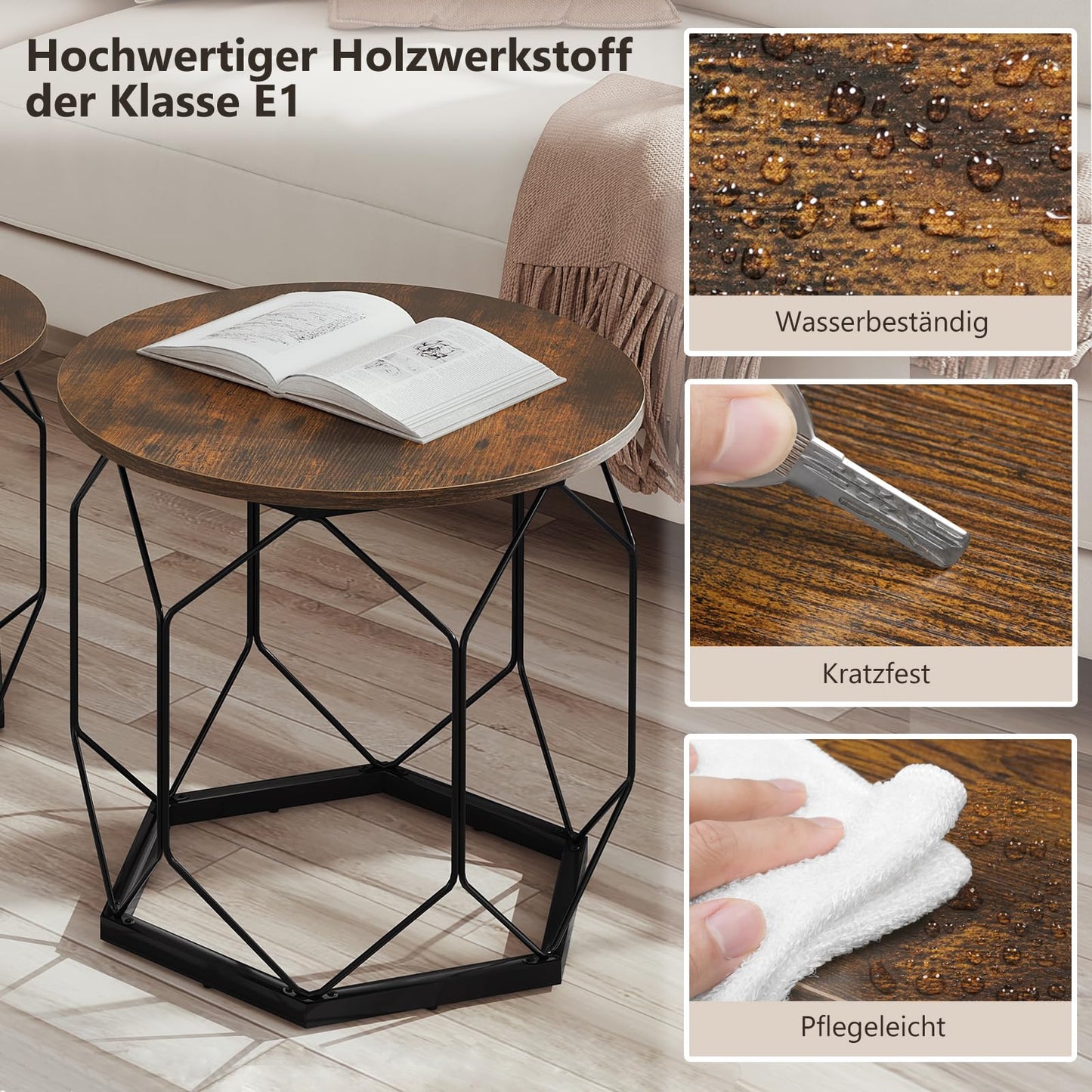 Woltu Salontafelset - 2-delig - Rond - Houtnerf Bruin/Zwart