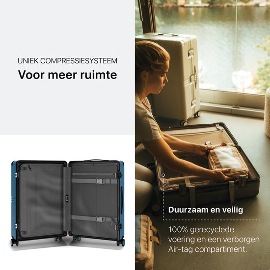 ONYX Hybrid Pro Check-in Koffer Large 100 Liter - Gerecycled Polycarbonaat en Ritsloos Design - Reiskoffer met TSA-slot en Spinner wielen - Lichtgewicht Trolley met Laptopvak - Glacier Blue