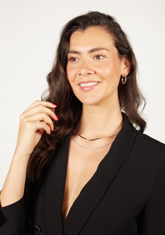 Laura Ferini Dames Ketting Chiara Zilver - Zilverkleurige schakelketting met 2 lagen - 18K Witgoud Verguld - Halsketting - Collier - Sieraad - Accessoires - Dames Ketting