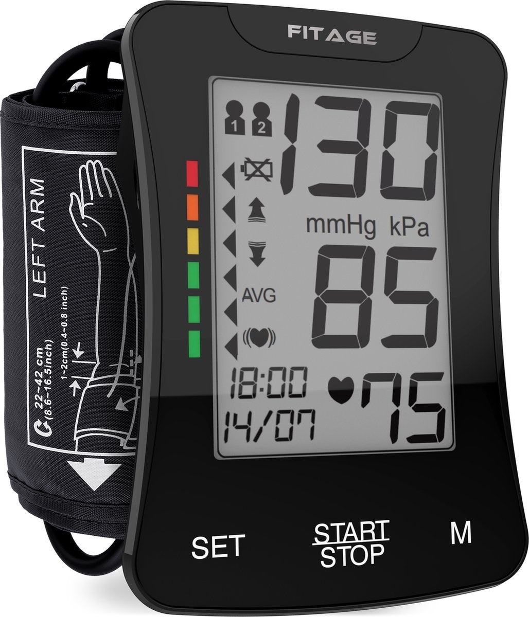 FITAGE Medische Bloeddrukmeter Bovenarm - Bloeddrukmeters - Hartslagmeter - Blood Pressure Monitor - Manchet 22-42cm