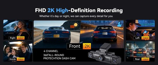 AZDome M350 4CH Dashcam - 2K + 3x Full HD - Wifi - GPS - 64GB