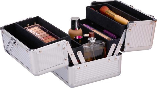 Touch Of Beauty Make Up Koffer Zilver - Cosmetica Organizer - met Handvat en Sleutelslot
