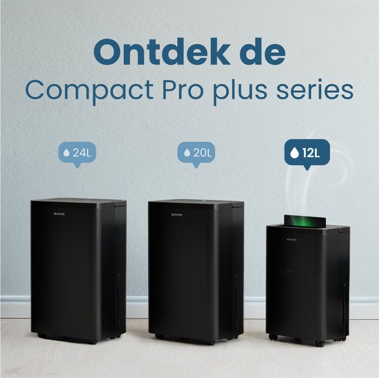 Auronic Luchtontvochtiger en Luchtreiniger - Compact Pro Plus - 12L - Slaapkamer, Badkamer, Woonkamer en Kantoor - Vochtopnemer voor in Huis - Zwart