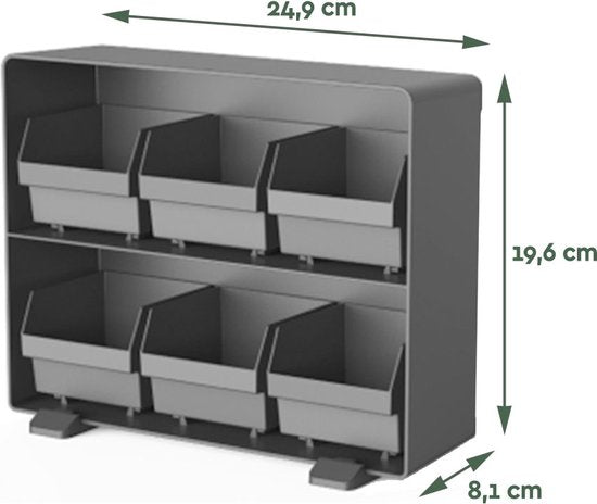 BRASQ Thee Organizer Zwart TB100 - Theedoos 6 vaks - keukenorganizer - Theedoos - Theezakjeshouder - Ruimtebesparend Opbergsysteem