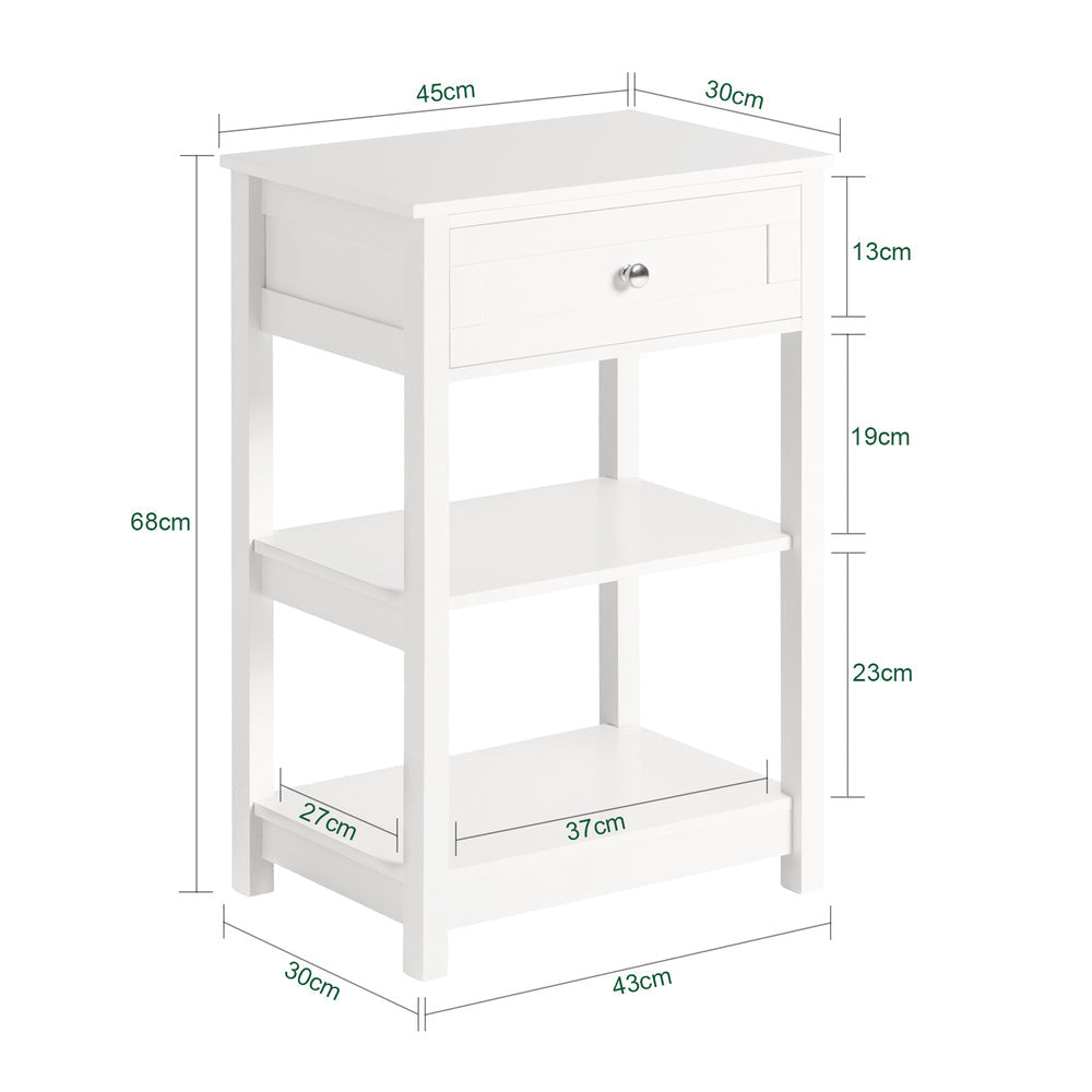 SoBuy FBT46-W Nachtkastje - Wit - 2 Planken - 1 Lade - 45x68x30 cm
