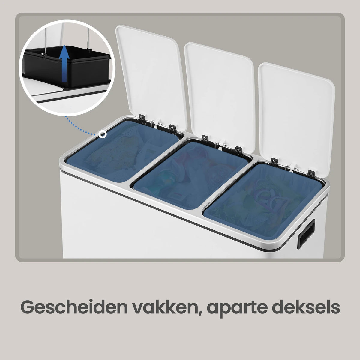 Joyfurnos Prullenbak Keuken 3x18L - Afvalscheiding met Pedaal - Softclose Deksel - 61x31,5x55,5 cm - Wit