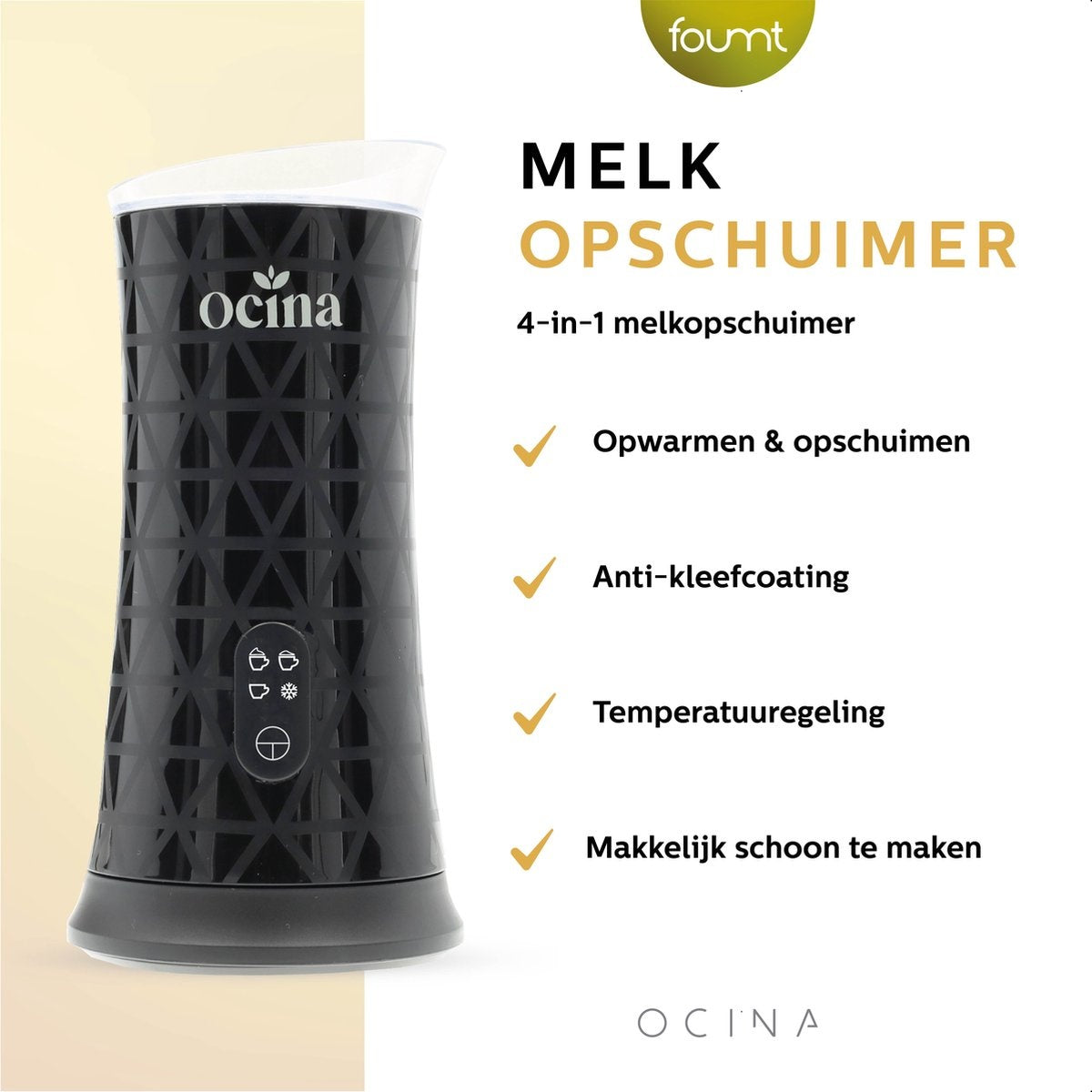 Ocina Elektrische Melkopschuimer - 4 in 1 - 240 ML - Zwart