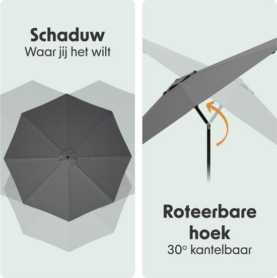 LifeGoods Parasol - Tuin - Ø350 cm - 30° Kantelbaar - Waterdicht - UPF50+ - Donkergrijs