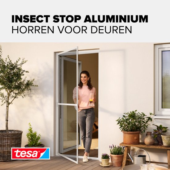 tesa INSECT STOP Aluminium For Doors Frame Fly Screen - hor met aluminium frame, helder zicht, antraciet - 100 x 220 cm