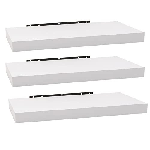 Woltu Wandplank Set RG9372ws-3 - Set van 3 Zwevende Wandplanken - MDF Hout - Wit - 40 x 22,9 x 3,8 cm