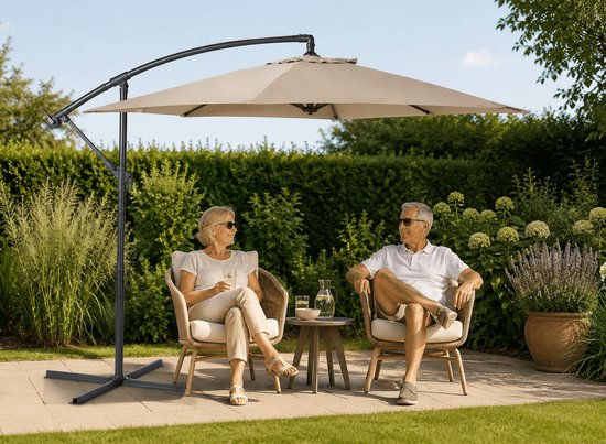 Nexxt Banana Parasol 3 Meter - Zweefparasol met Hoes en Stalen Kruisvoet - Taupe