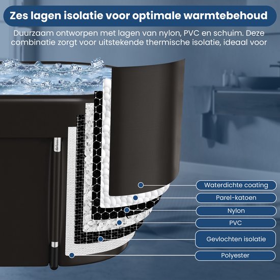 IJsbad XL - 420L - Opvouwbaar Zitbad - met Deksel - Ice Bath - Met Accessoires - Zwart - van Faas