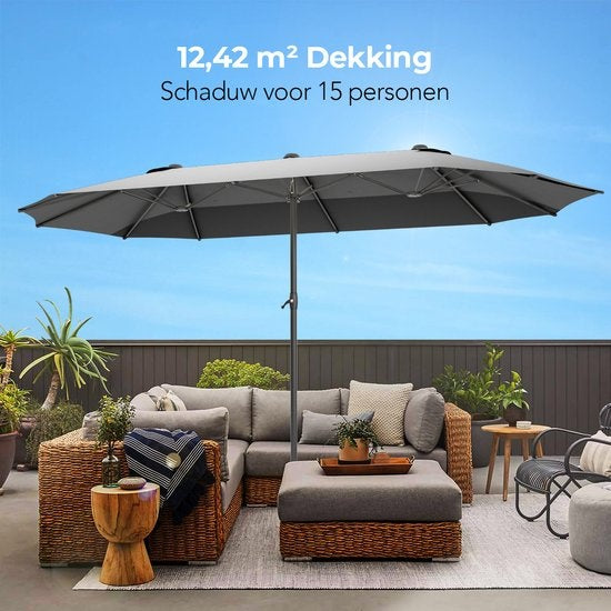 LifeGoods Dubbele Parasol - 270x460cm - Waterdicht - met Hoes - Donkergrijs