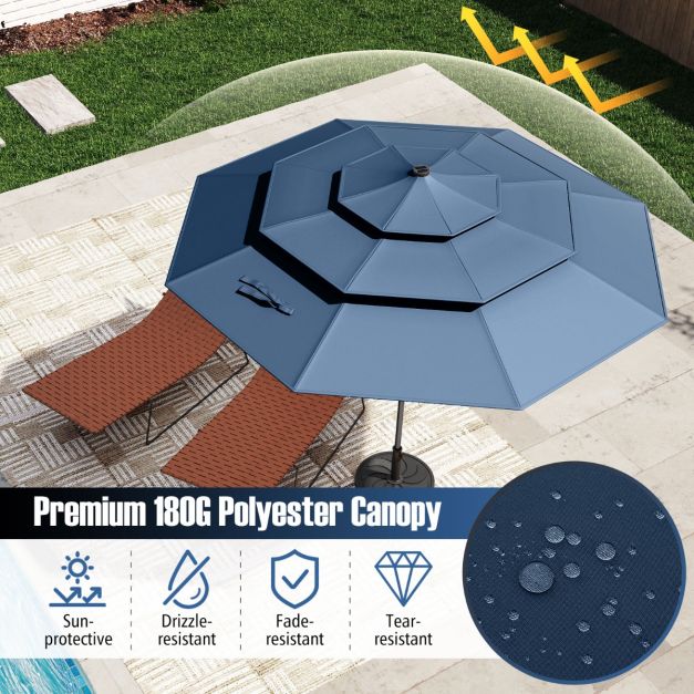 Coast Parasol met Solar LED – 3-Laagse Terrasparasol Ø313 x 248 cm – Donkerblauw