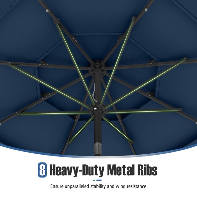 Coast Parasol met Solar LED – 3-Laagse Terrasparasol Ø313 x 248 cm – Donkerblauw