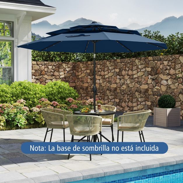 Coast Parasol met Solar LED – 3-Laagse Terrasparasol Ø313 x 248 cm – Donkerblauw