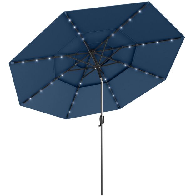 Coast Parasol met Solar LED – 3-Laagse Terrasparasol Ø313 x 248 cm – Donkerblauw