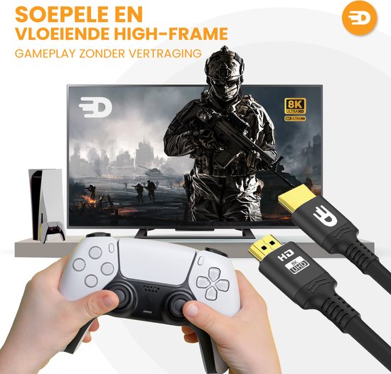 Drivv. Premium HDMI Kabel 2.1 - Ultra HD 8K - HDMI naar HDMI - Geschikt voor Xbox Series X & PS5 - 1 meter - Zwart