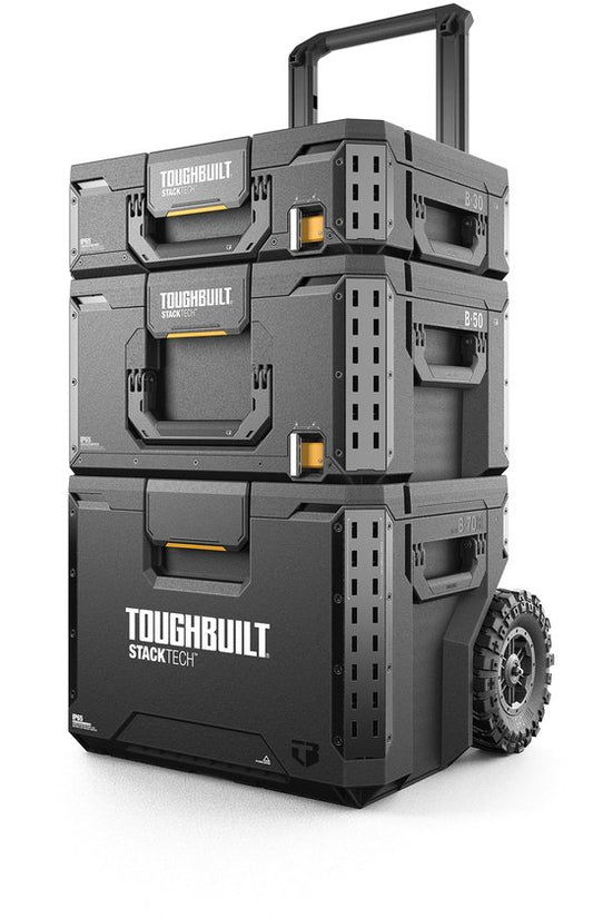 Toughbuilt StackTech Set Gereedschapskist Opbergruimte met wielen 3 st. ( TB-B1S3-B70R ) IP65 + 2x StackTech Gereedschapskist Zwart