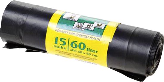 KOMO Afvalzakken met Trekband - 60 Liter - 15 Stuks