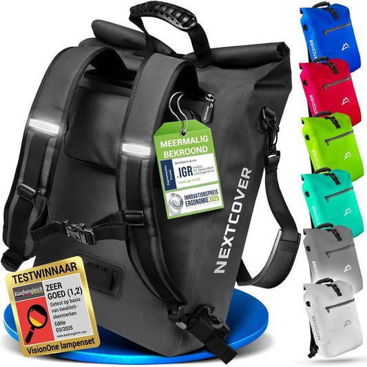 Nextcover 3in1 Fietstas Enkel voor Bagagedrager [PVC vrij] | Waterdichte Fietstas, Rugzak en Schoudertas 25L | Ideaal voor Laptop en Wekelijkse Aankopen | Fiets Tas Enkele | Fietstassen
