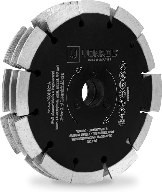 VONROC 3-in-1 Diamantzaagblad - 150x22,2mm - Voor VONROC PRO sleuvenfrees WC503AC