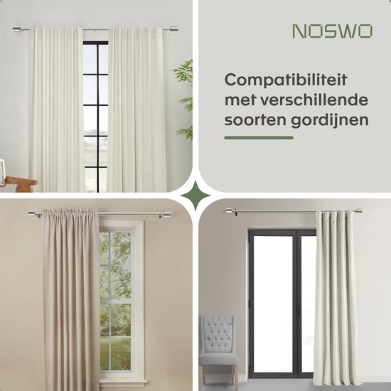 Noswo Gordijnroede - Uitschuifbaar - 183 tot 366 cm - Gordijnstang - Gordijnrails Compleet - Metaal - 300cm - Zilver