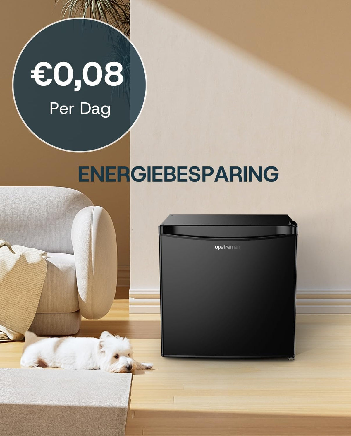 Upstreman Mini-Koelkast Met Vriesvak FR17 – 46 Liter – 41 dB Stil – Zwart – Metaal