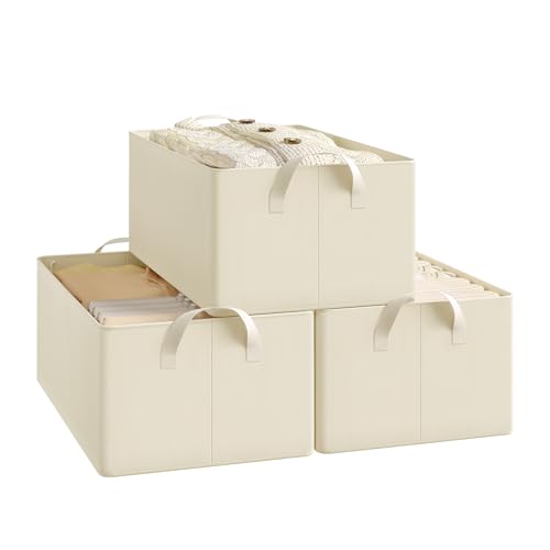 Woltu Opvouwbare Opbergdozen Set van 3 - Crème - 47 x 28 x 20 cm
