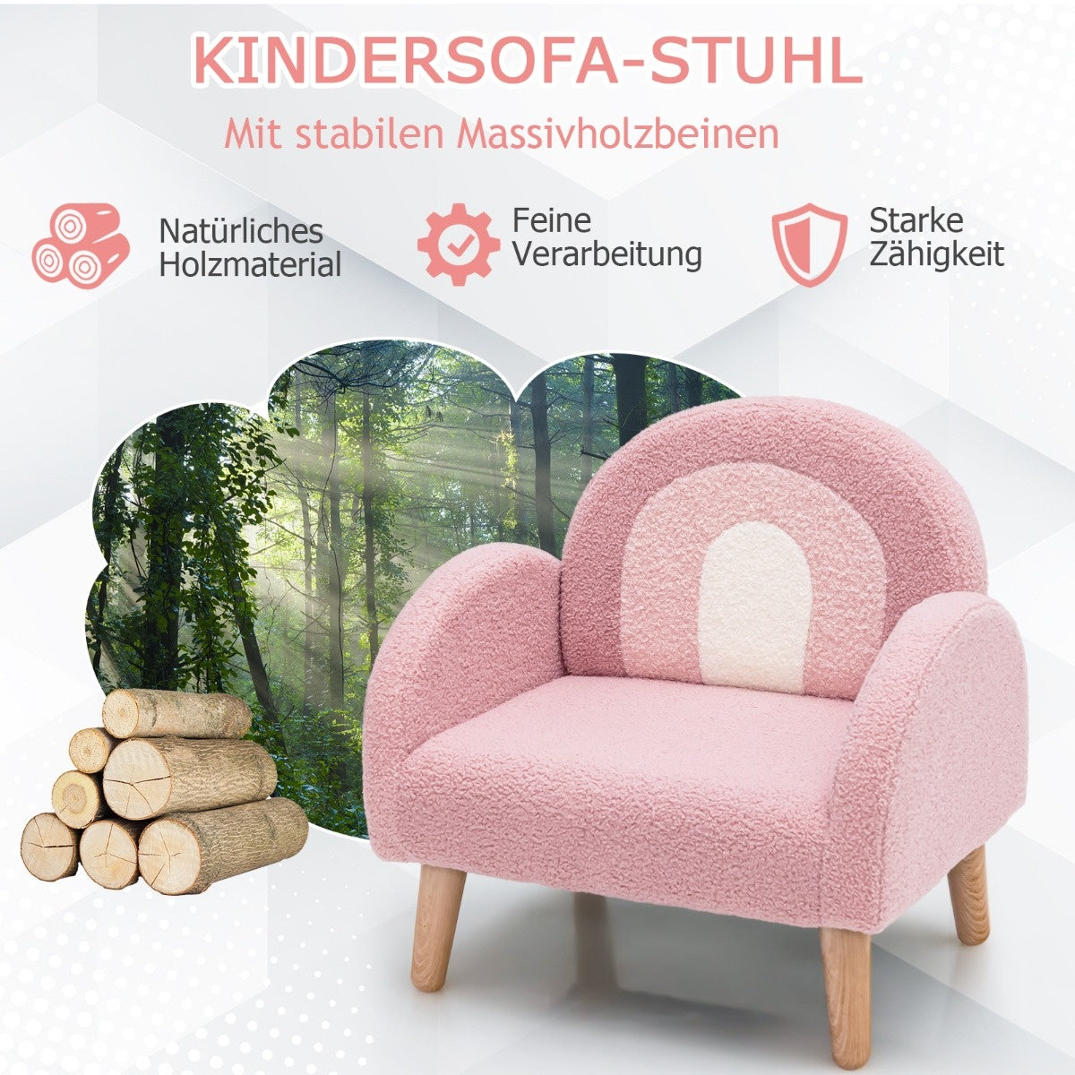 Coast Gededed Child Sofa met vaste houtpoten Children's Armchair Pink