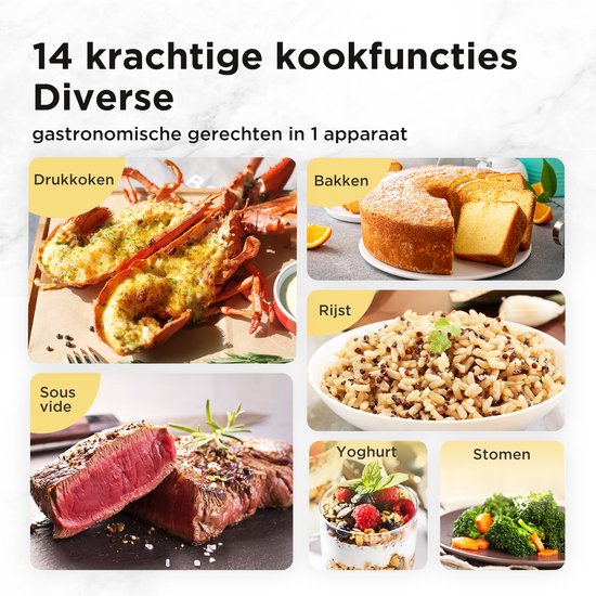 Midea Snelkookpan - Presure cooker - MY-CS6037WP - 13 programma' s - 6 L inhoud - 9 beveiligingslagen