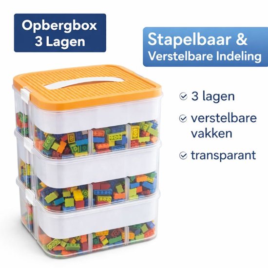 Ceruzo Speelgoed Opbergbox – 3 lagen – Transparant – Stapelbaar – Organizer- Inzetbakken