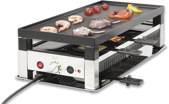 Solis Raclettegrill & Pizzagrill - Gourmetstel voor 8 Personen - Raclette Gourmet Set - Tafelgrill met 4 Verschillende Functies