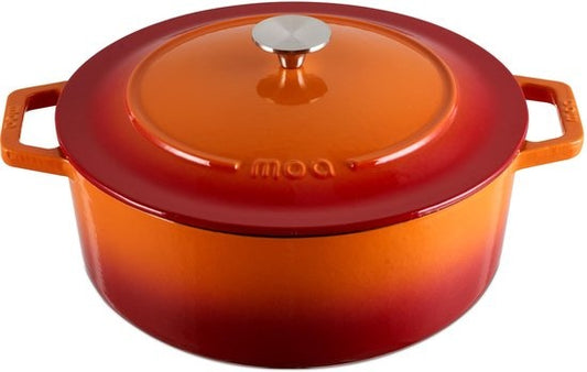 MOA Gietijzeren Braadpan - Inhoud 7,2 liter - 30CM - Rond - Alle warmtebronnen - Ook voor inductie - Gewicht 7,3 kg - Oranje Rood - C30OR