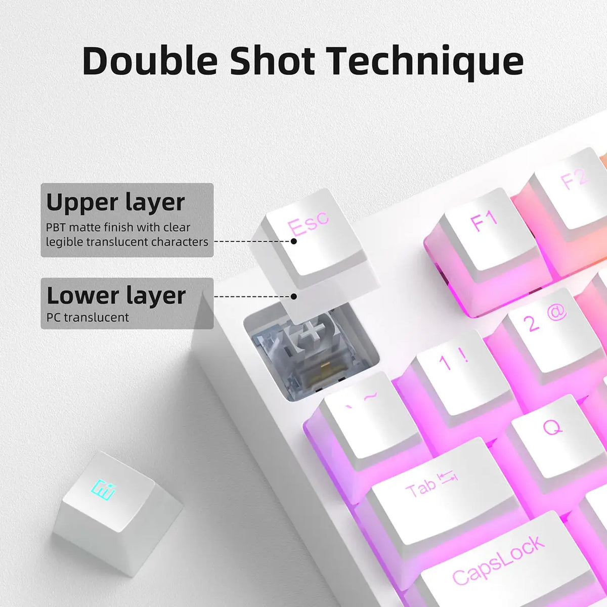 MageGee Double Shot PBT pudding-keycaps - 130 toetsen - wit