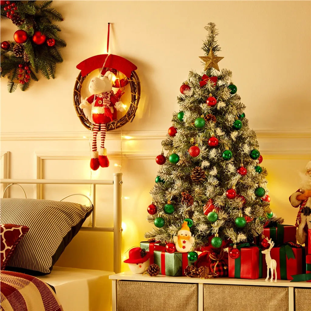 Yaheetech Kunstkerstboom - 90 cm - Sneeuweffect - Tafelmodel - 96 Takpunten - Standaard - Groen