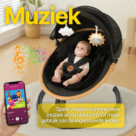 MATTI® - Elektrische Wipstoel - Babyschommel - Schommelstoel - Babyswing - Incl. Bluetooth & Afstandsbediening