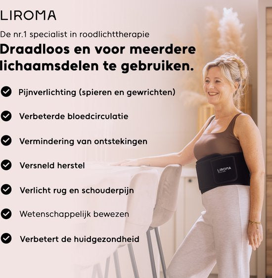LIROMA® - Rood Licht Therapie Rugband - Draadloos - Timer - 6000mAh - Infraroodlamp - Infrarood Rugband - Meerdere Lichaamsdelen - Red Light Therapy - Afslankband - Warmteband