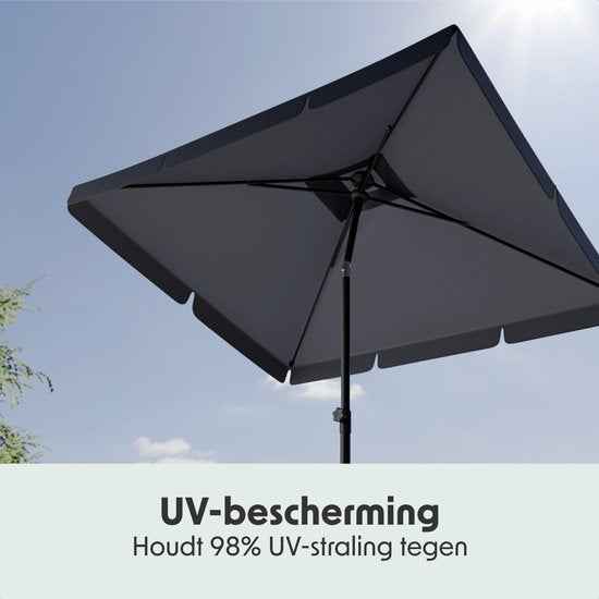 LifeGoods Parasol - Tuin - Balkonparasol - 200x125cm - 30° Kantelbaar - Waterdicht - UPF50+ - Donkergrijs