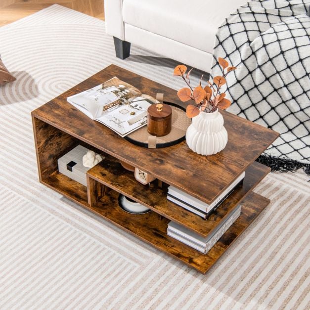 Coast Salontafel met 3 Niveaus – 90 x 50 x 42 cm – Naturel/Wit of Rustiek Bruin