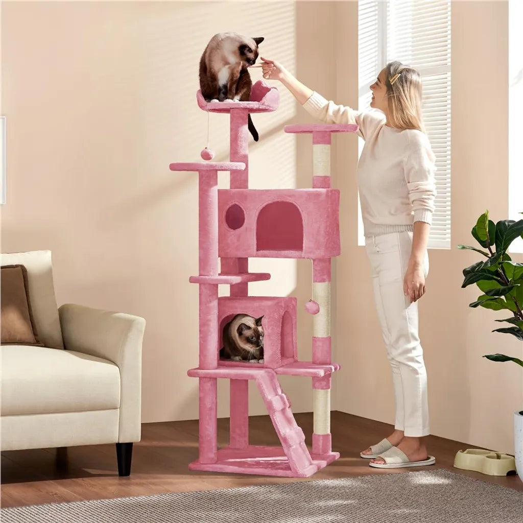 Yaheetech Kattenboom - 158 cm - Krabpaal - Roze