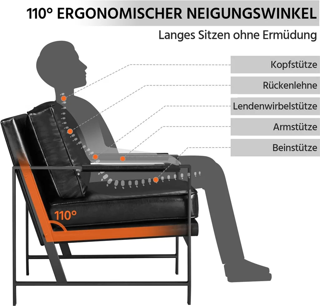 Yaheetech Retro Relaxfauteuil Kunstleer, Zwart