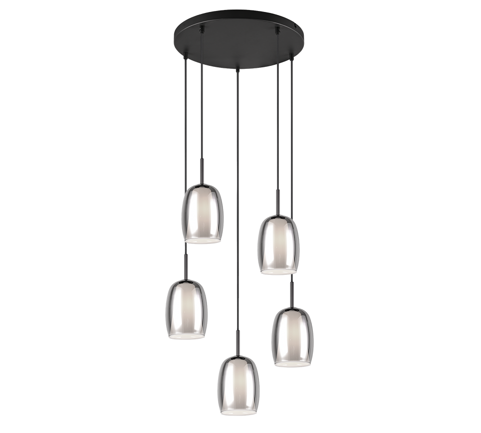 Trio Select Barret Hanglamp - Mat Zwart met Rookglas - Ø48 cm - Verstelbaar tot 150 cm