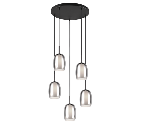 Trio Select Barret Hanglamp - Mat Zwart met Rookglas - Ø48 cm - Verstelbaar tot 150 cm