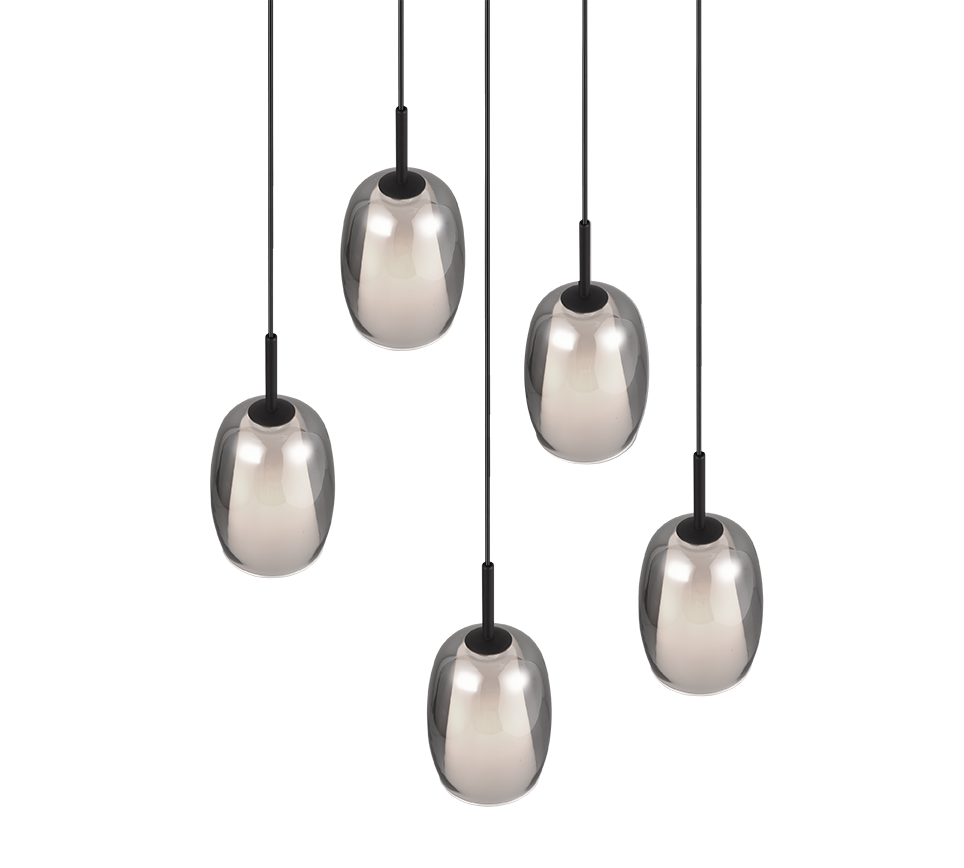 Trio Select Barret Hanglamp - Mat Zwart met Rookglas - Ø48 cm - Verstelbaar tot 150 cm