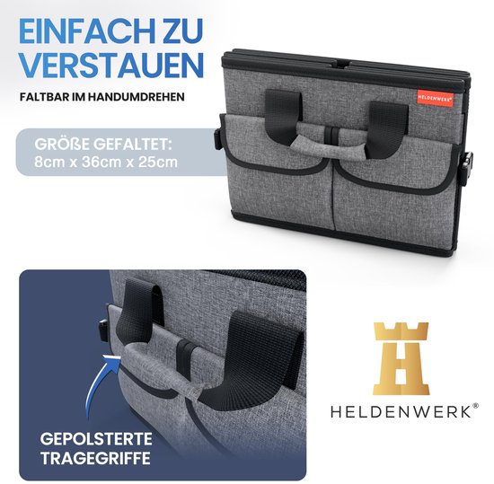HELDENWERK Premium kofferbak organizer met deksel, stevig & antislip - Opvouwbare kofferbaktas, groot met dubbele bodem - Kofferbakbox, kofferbak organizer box