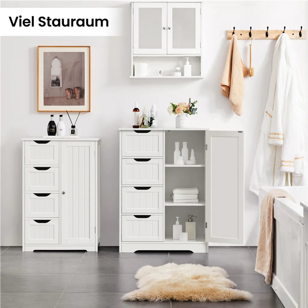 Yaheetech Badkamerkast met 4 Laden en Verstelbare Planken - Wit - 66 x 35 x 90 cm