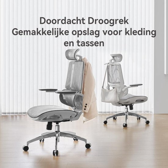 SIHOO M59AS Ergonomische Bureaustoel - 3D Verstelbare & 90° Opklapbare Armleuningen - Dubbele Rugleuning met Adaptieve Lendensteun - Zadelvormig Zitkussen - Hoogwaardig Mesh - BIFMA/SGS Gecertificeerd - Tot 150kg - 43.5x50.5x101.6cm——grijs