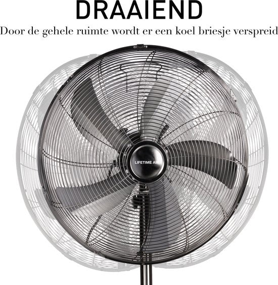 Lifetime Air Statiefventilator - 230V - Hoogte 125-145 CM - Driepoot Statief - 3 Snelheden - Oscillerende Functie - Kantelbaar - Zilver