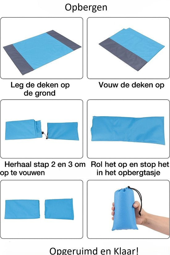 Strandmat – Picknickkleed 210x200 cm – Waterafstotend – Lichtgewicht – Blauw/Grijs